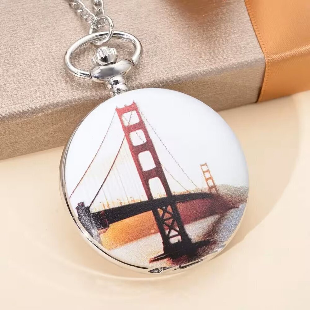 Strada Bridge Pattern Pocket Watch with Silvertone Chain